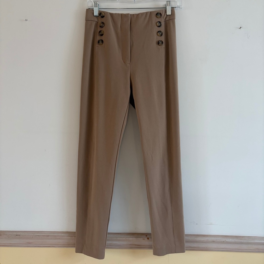 Ann Taylor Petite Tan Sailor Ankle Pants High Rise Button Detail Size 4P Camel